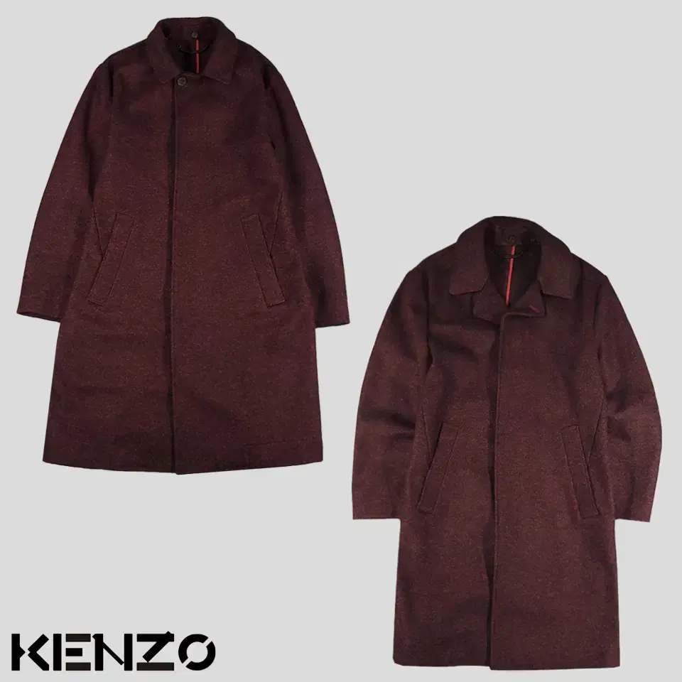 KENZO 겐조 버건디레드 블랙 보카시 히든버튼 울혼방 카라넥 모직 맥코